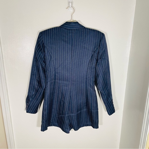 NEW Anthropologie English Factory Pinstripe Blazer Romper Blue White Medium - Picture 6 of 8